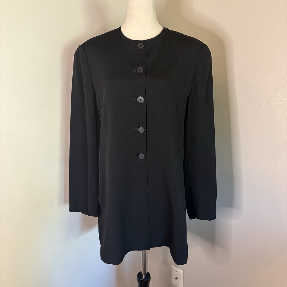 VTG Joan David Italy Blazer Jacket 14 IT 48 Black Collarless Longline Gruppo GFT